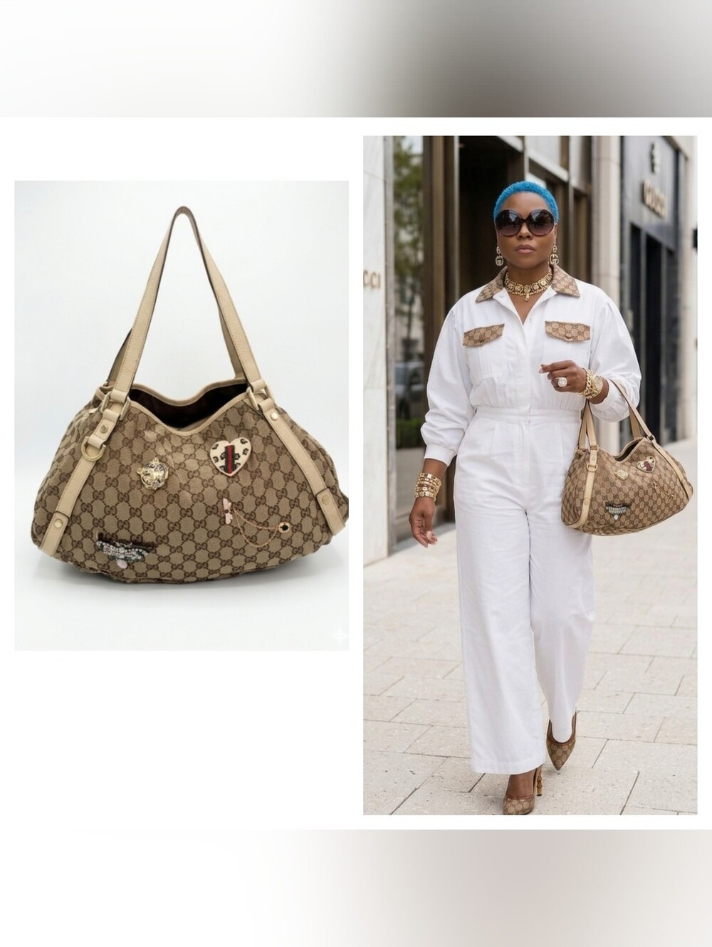 Gucci Vintage Beige GG Canvas Shoulder Bag